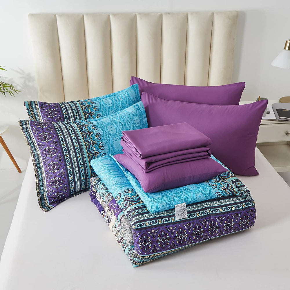 Cottolester Boho Comforter Set King Size 8 Piece Striped Bed in a Bag