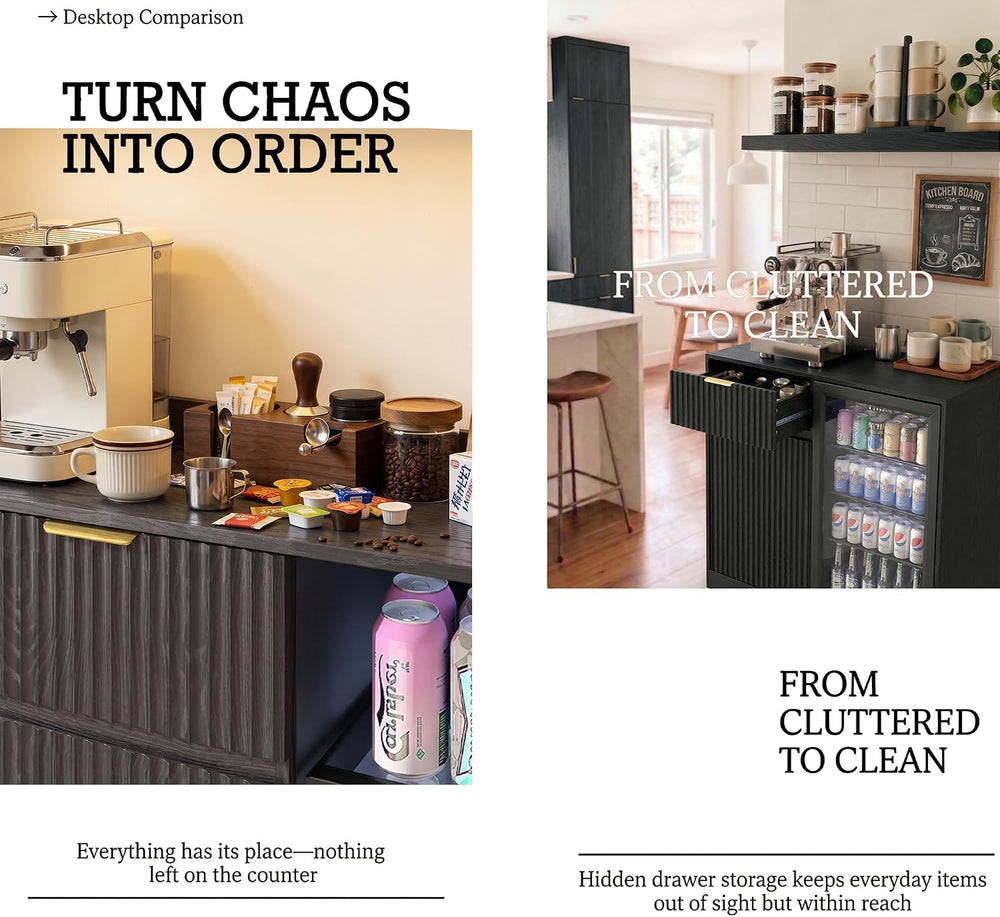 Mini Fridge Cabinet, Coffee Bar Cabinet with Fridge Space, Black