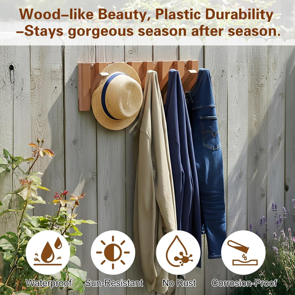 Coat Rack Wall Mount, Fold-Away Resin imitation wood Coat Hooks - 6 Hooks