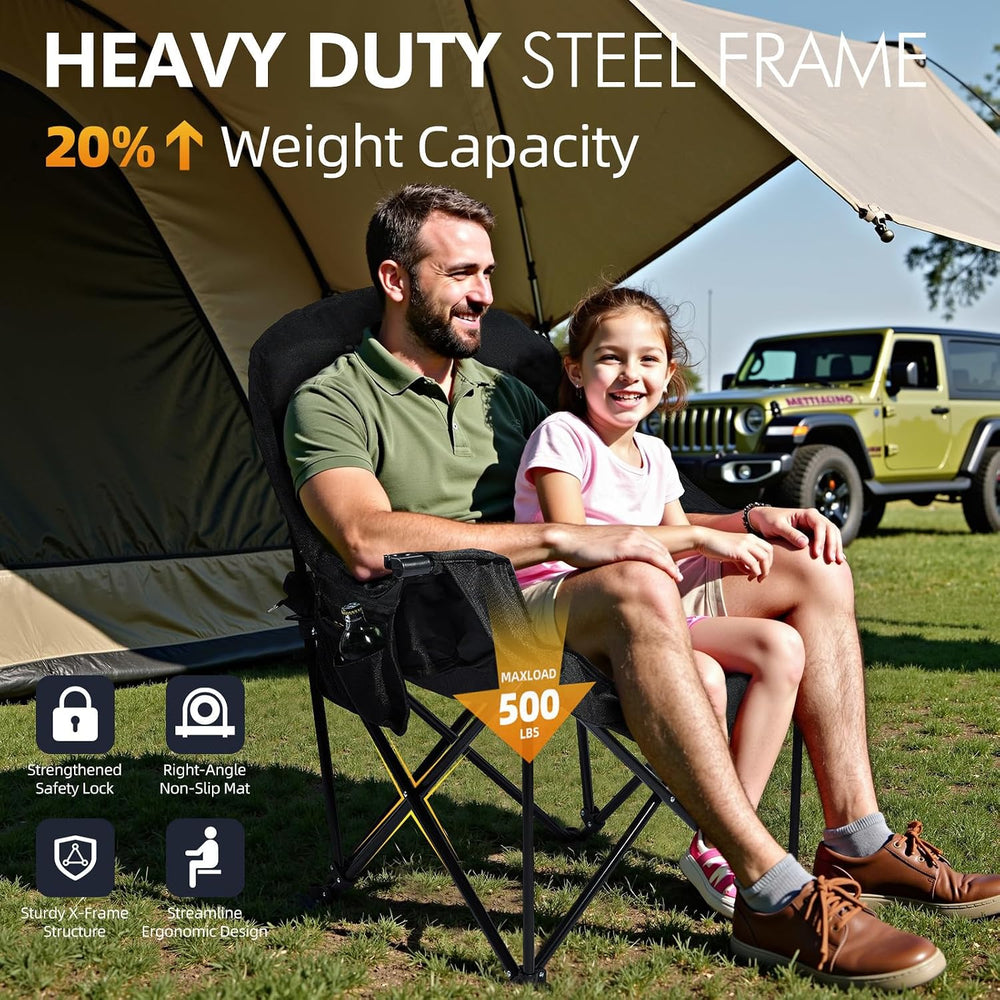 Oversized Camping Chairs for Adults - Heavy Duty Padded Outdoor Camp Chair