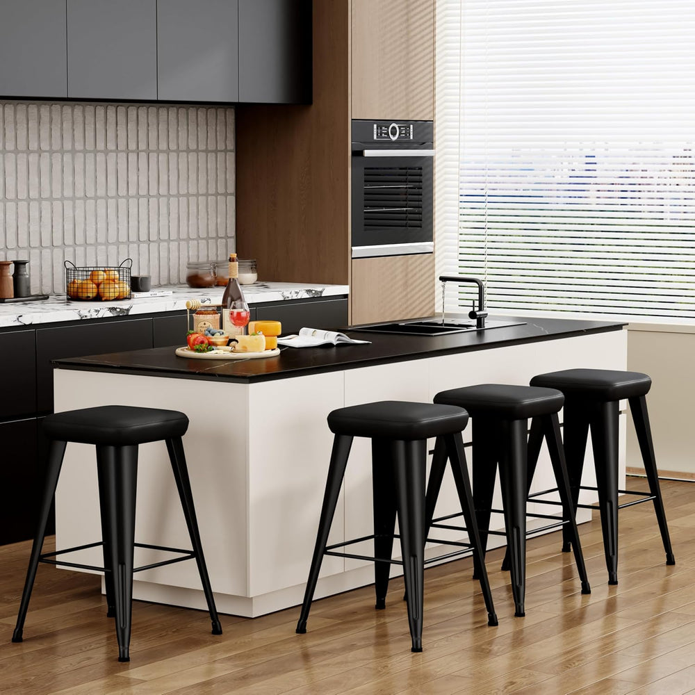 Aklaus PU Leather Metal Bar Stools 26 inch Faux Leather Counter Height Barsto...