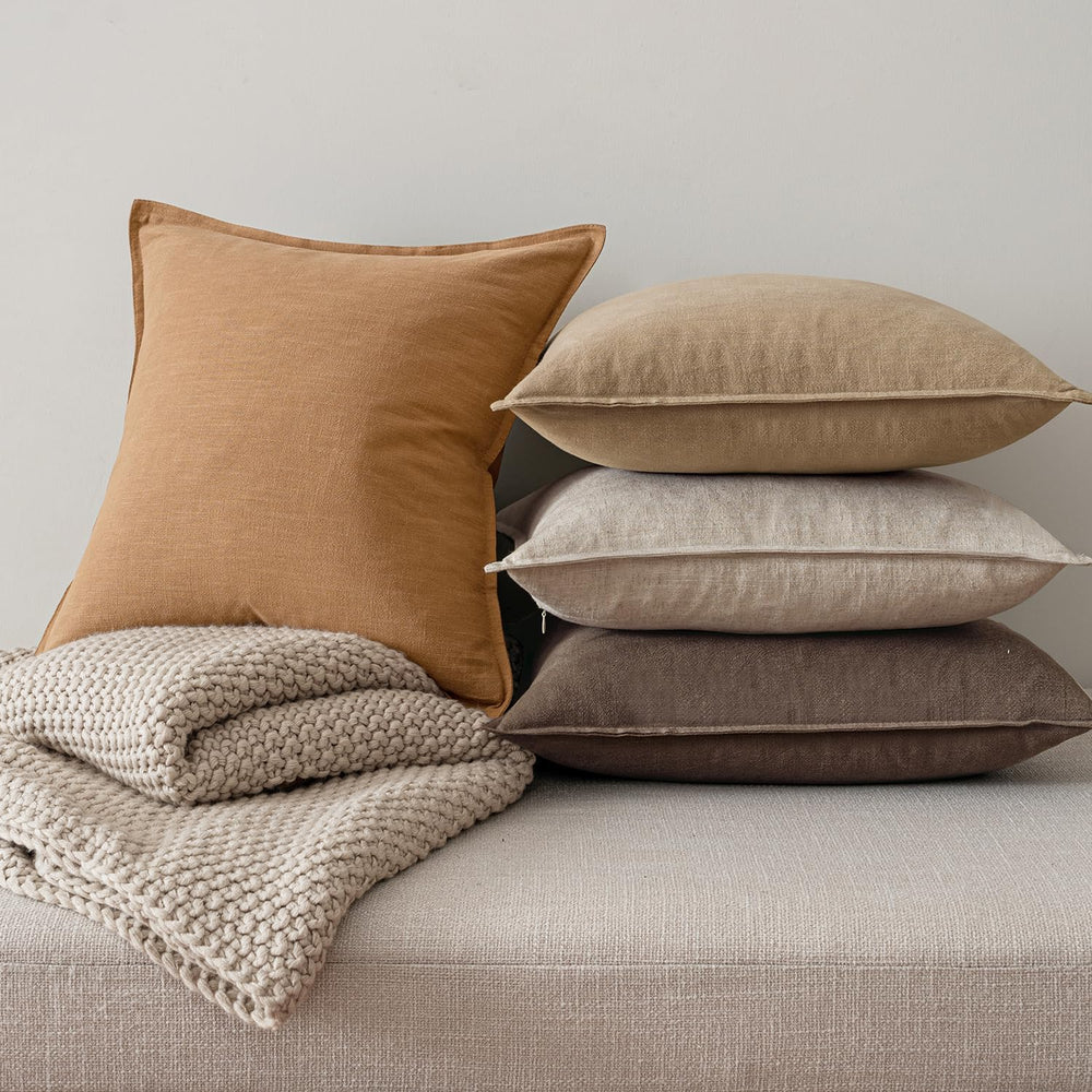 MIULEE Neutral Brown Boho Linen Pillow Covers 20x20 Inch Pack of 4