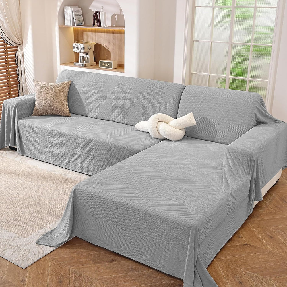 L Shaped Sectional Couch Cover 2 Piece, XX-Large, Light Grey