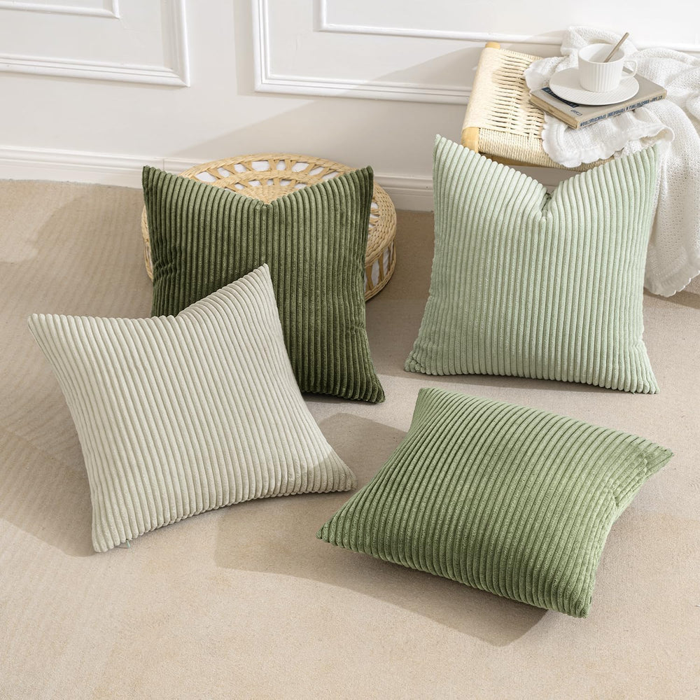 MIULEE Soft Corduroy Decorative Throw Pillow Covers Light Green 20x20