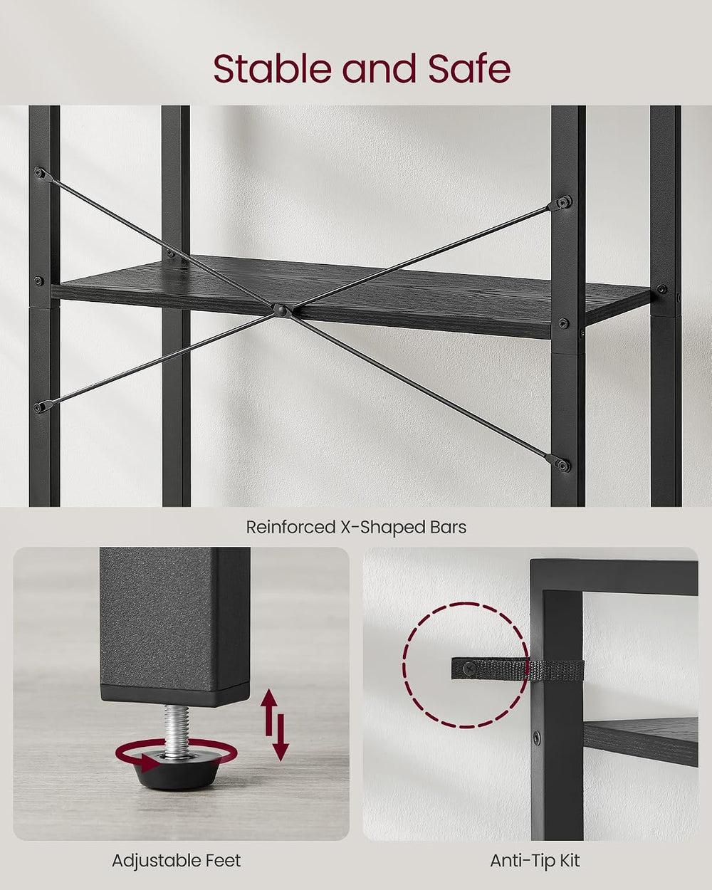 VASAGLE 5-Tier Bookshelf, Bookcase with Shelves, Storage Shelf, Living Room