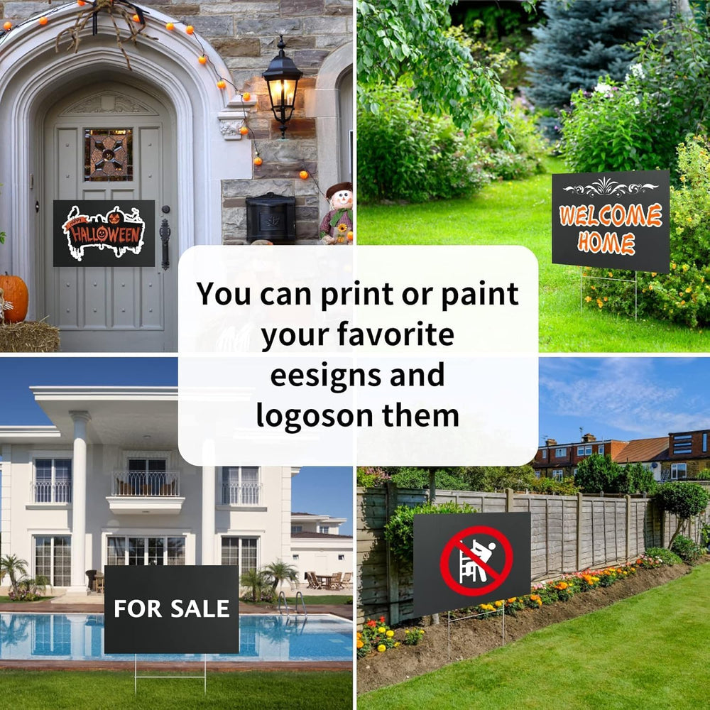 10 Pack 24x16 Inch Waterproof Corrugated Plastic Yard Signs with Stakes - Bla...