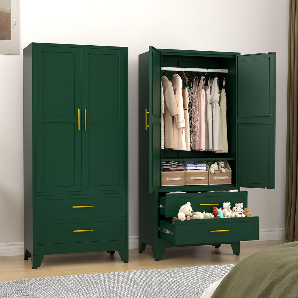GAIOUS 71" Wardrobe Cabinet with 2 Doors, 1 Adjustable Shelf and 2 Drawers