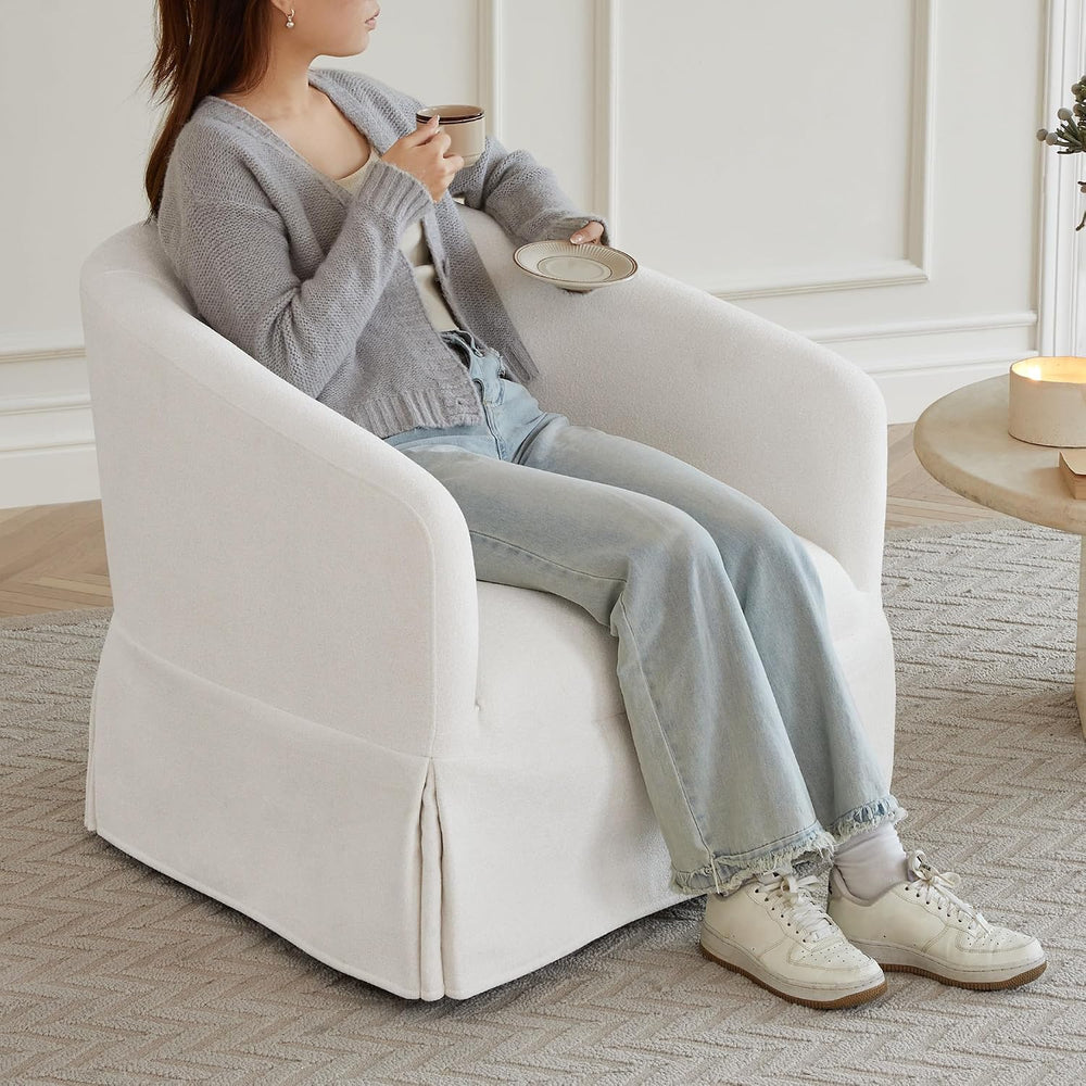 KISLOT Modern Swivel Accent Chair, Barrel Chair, 2-Pack Off White
