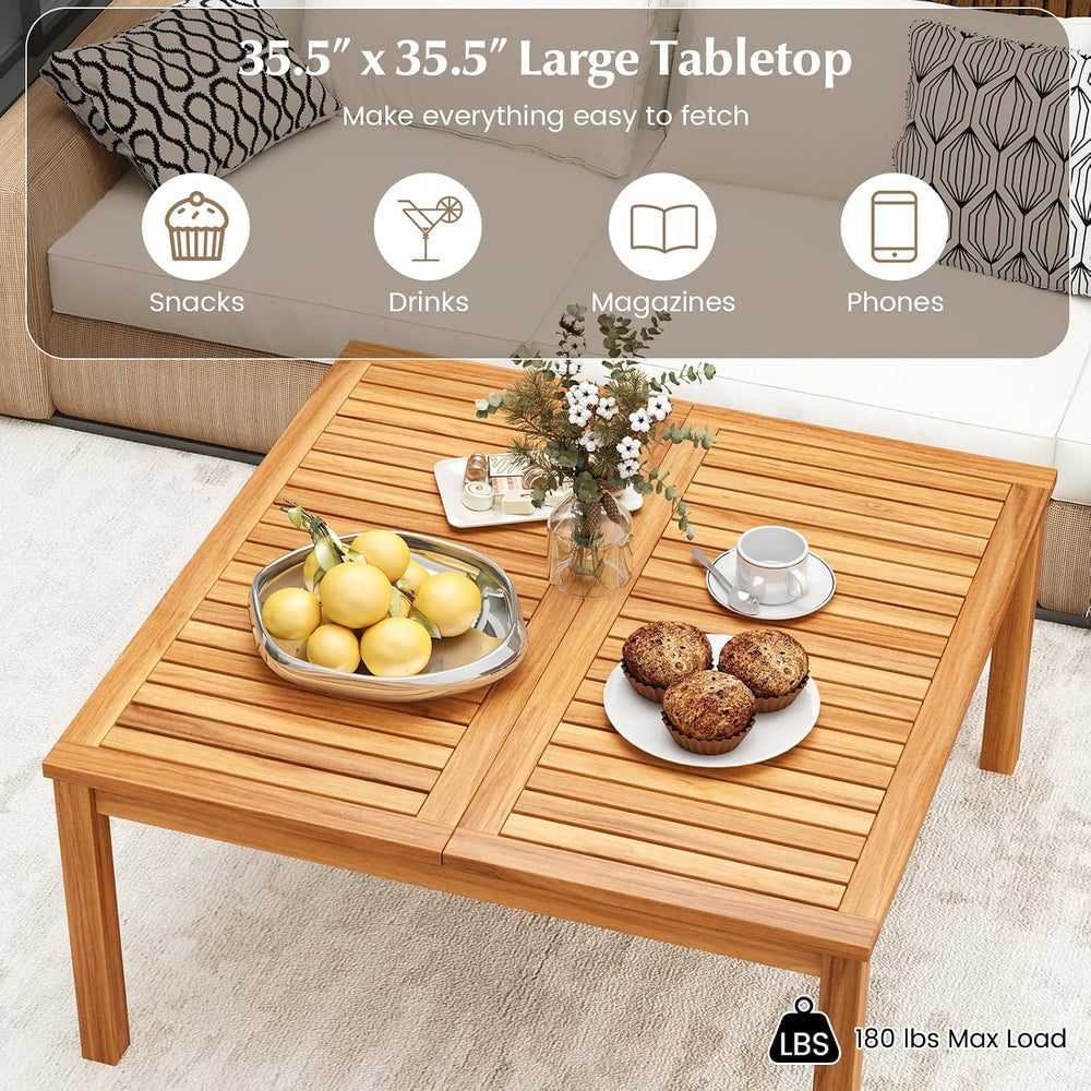 Tangkula Patio Wood Coffee Table, Solid Acacia Wood, 35.5 Inches