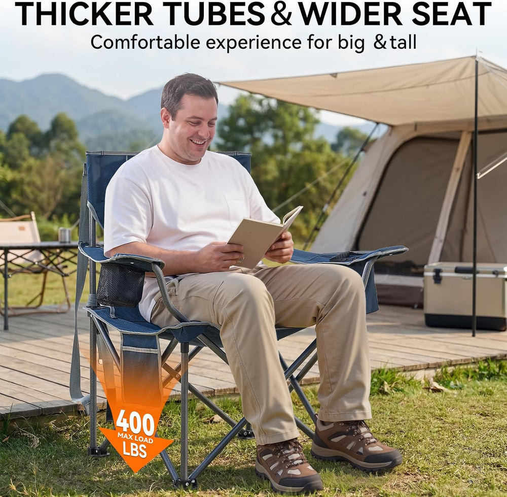 2 Pack Oversized Camping Chairs, Folding Outdoor Chair Support 400 Lb, Blue
