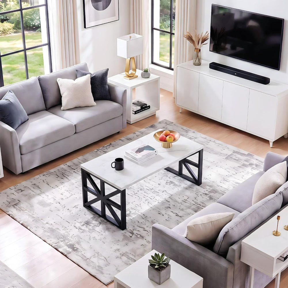 Coffee Tables for Living Room, Marble Coffee Table Modern White
