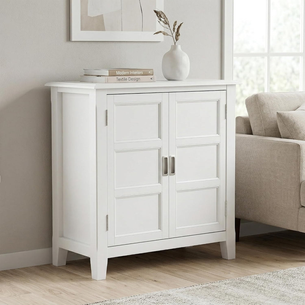 SIMPLIHOME Burlington 30" Wide Solid Wood Cabinet in White