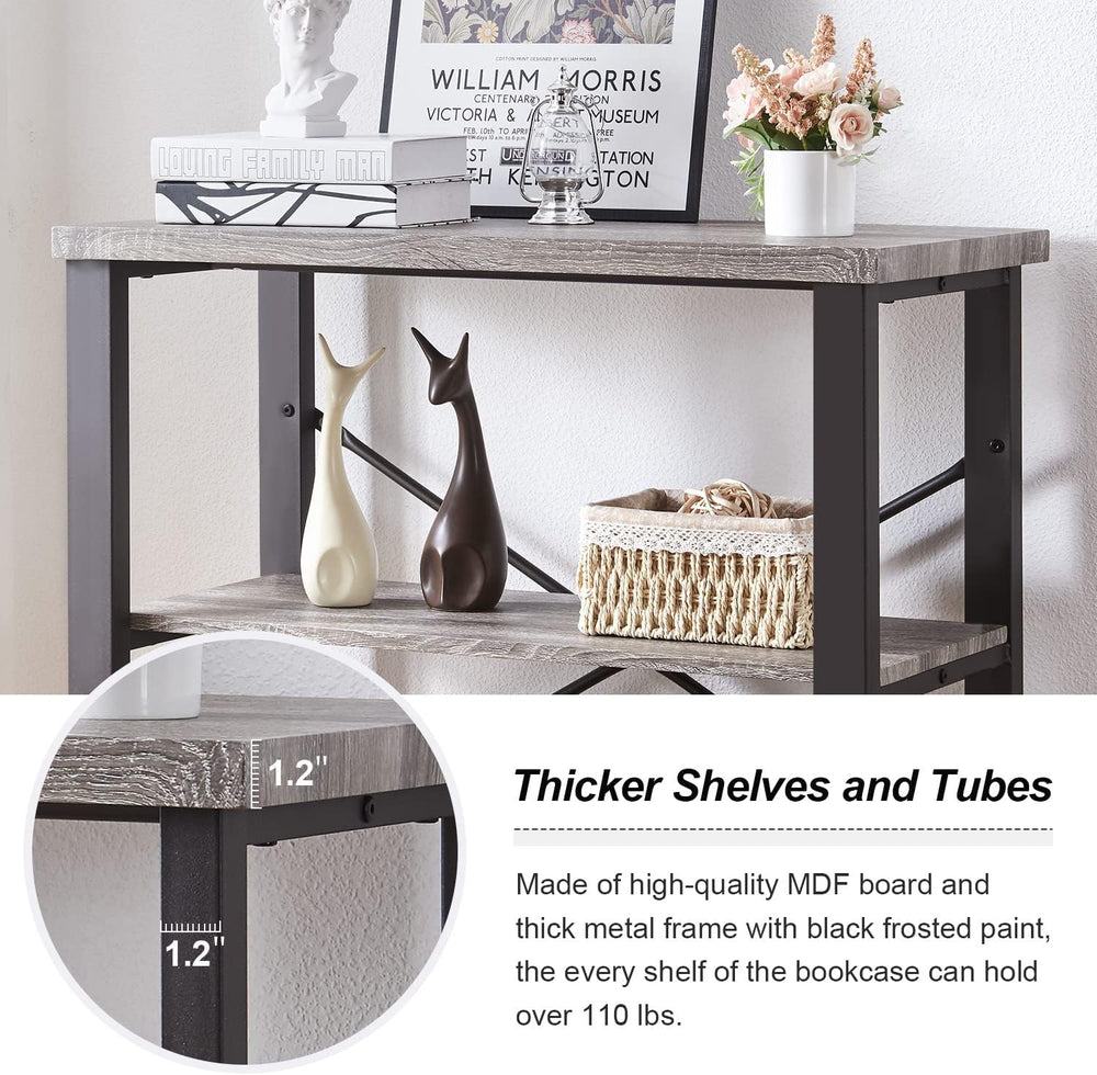 Hombazzar 3 Tier Book Shelf,31.5" Wide Grey Short Bookshelf
