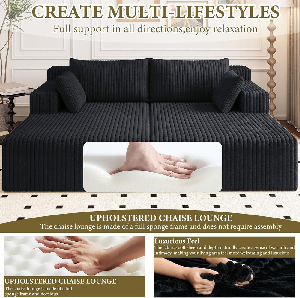 71" Oversized Double Chaise Lounges Indoor, Upholstered Corduroy Oversiz...