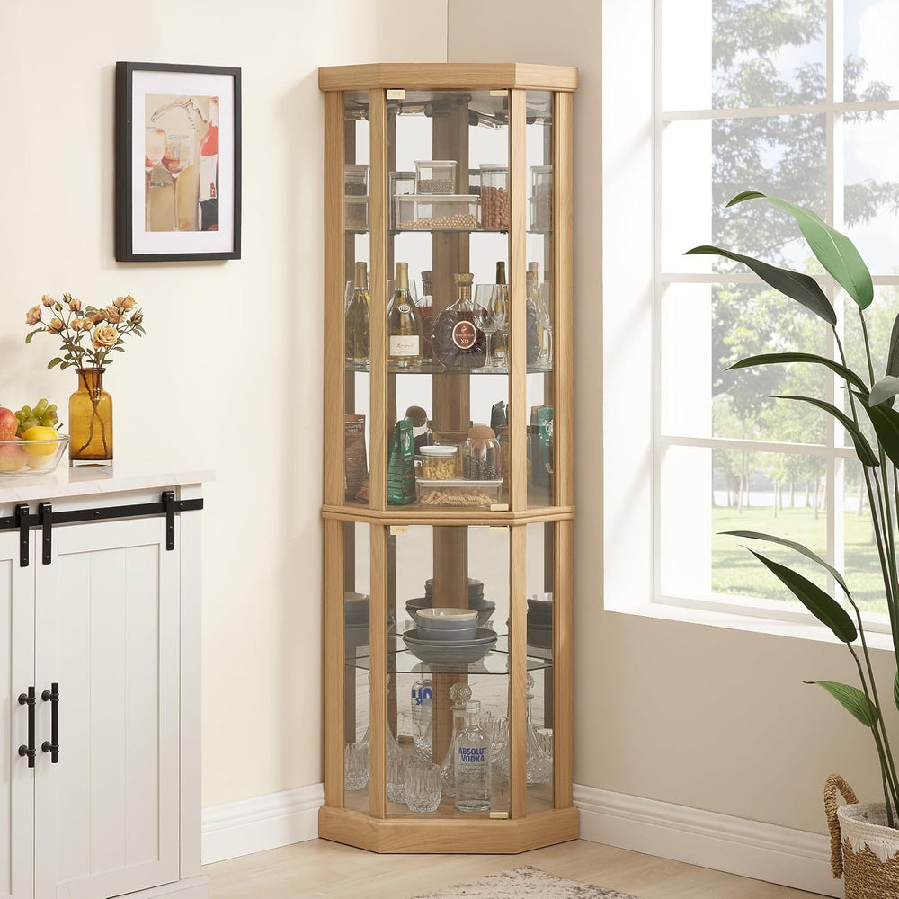 69" H Corner Curio Cabinet with Light, Corner Glass Display Showcase wit...