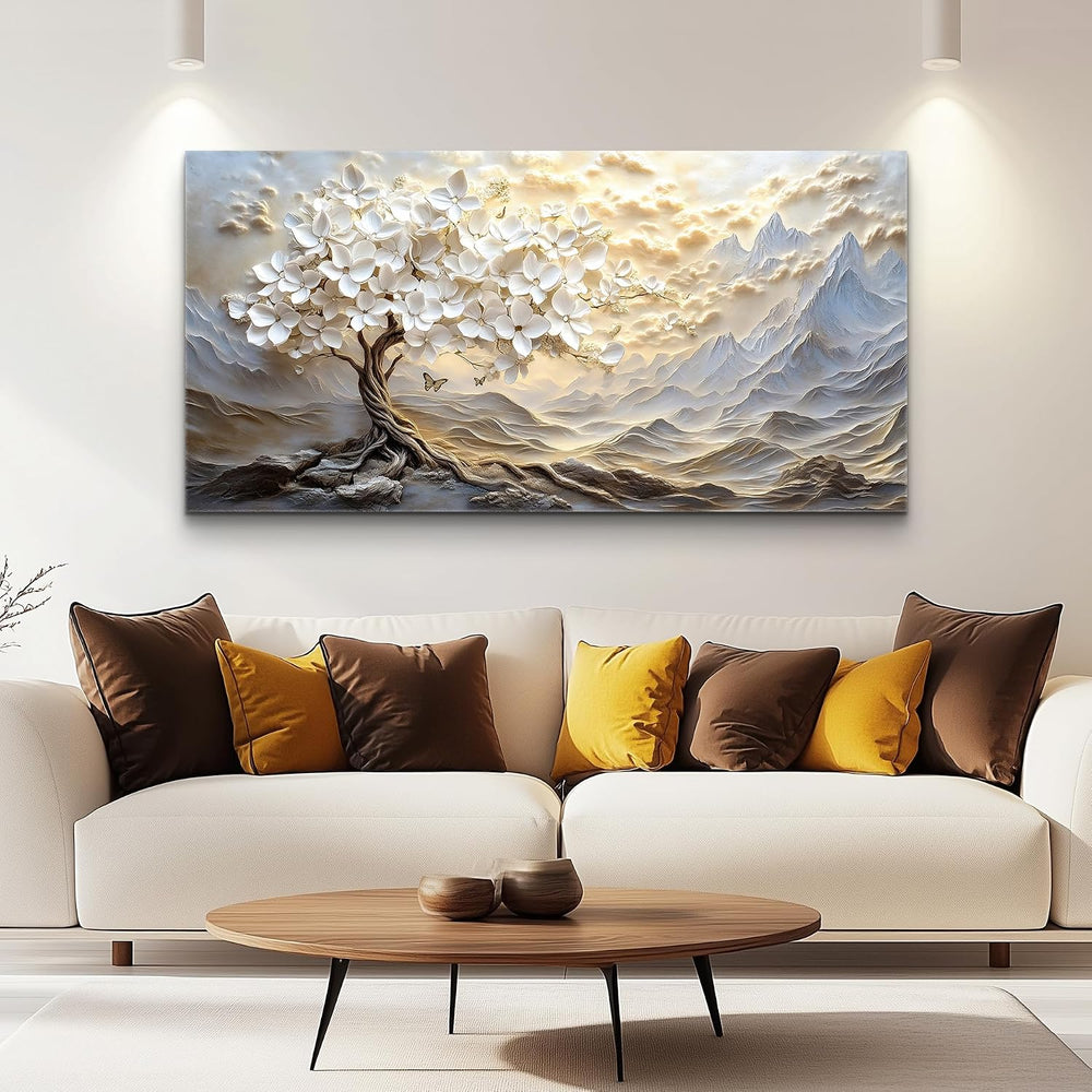 XIGUANGART White Tree of Life Large Canvas Wall Art Mountain Landscape Farmho...