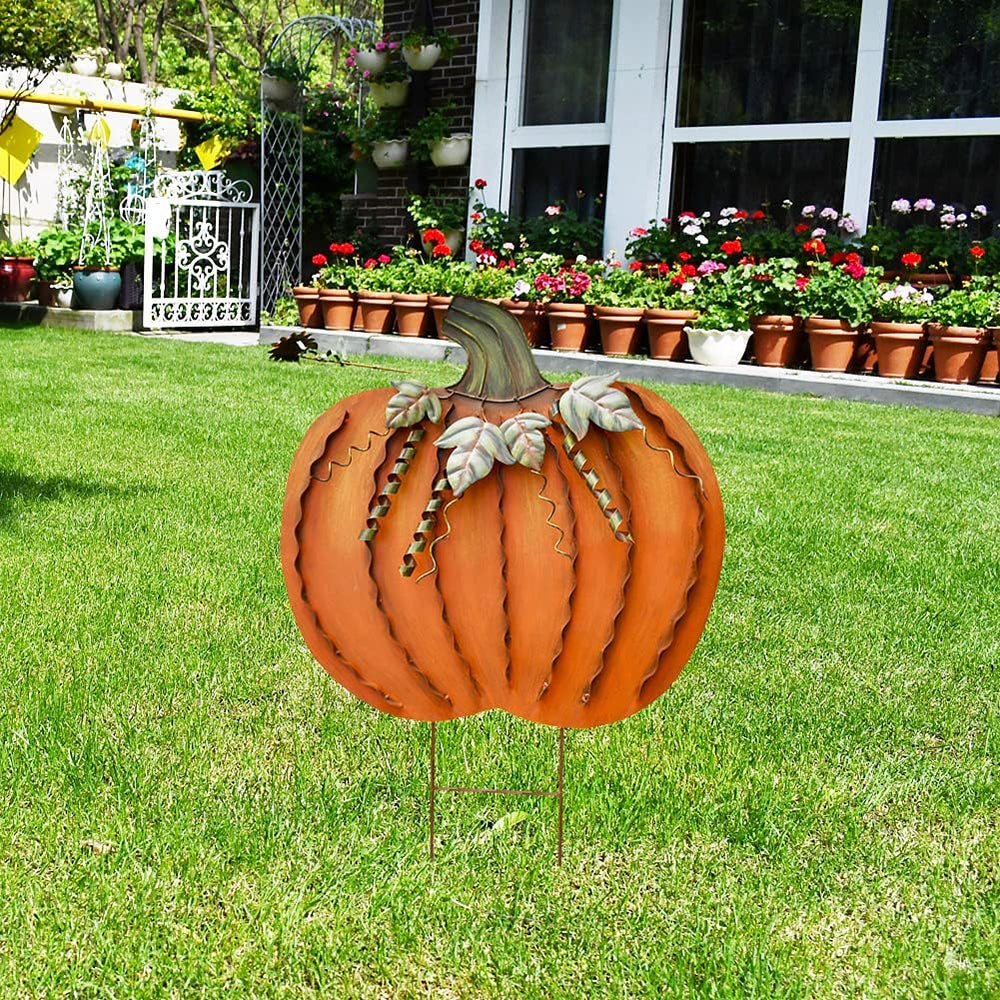 Pumpkin Garden Stake Metal Pumpkin Yard Sign Fall Decor Decorative Pumpkin