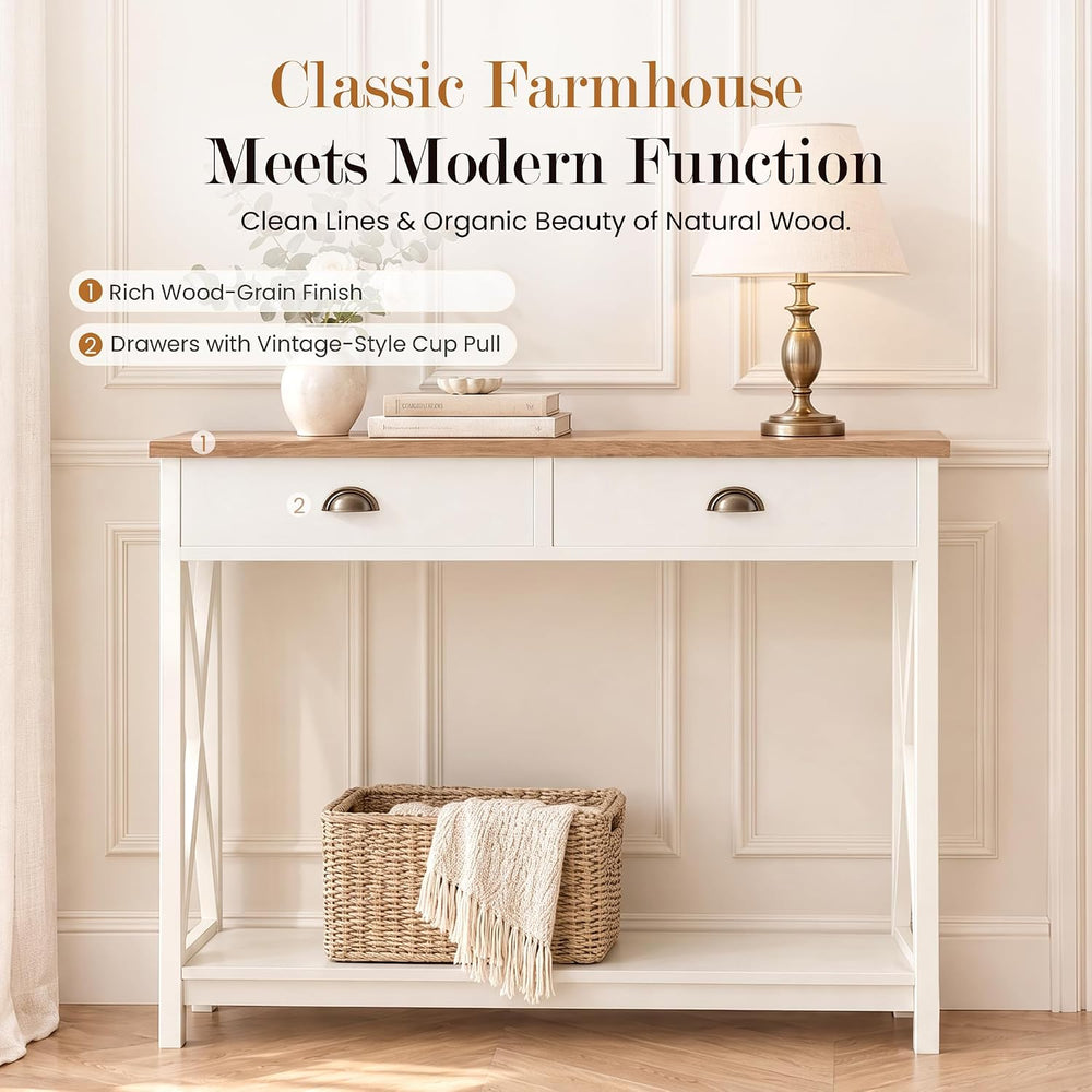Sophia & William Entryway Table with Drawers, White Narrow Console Table