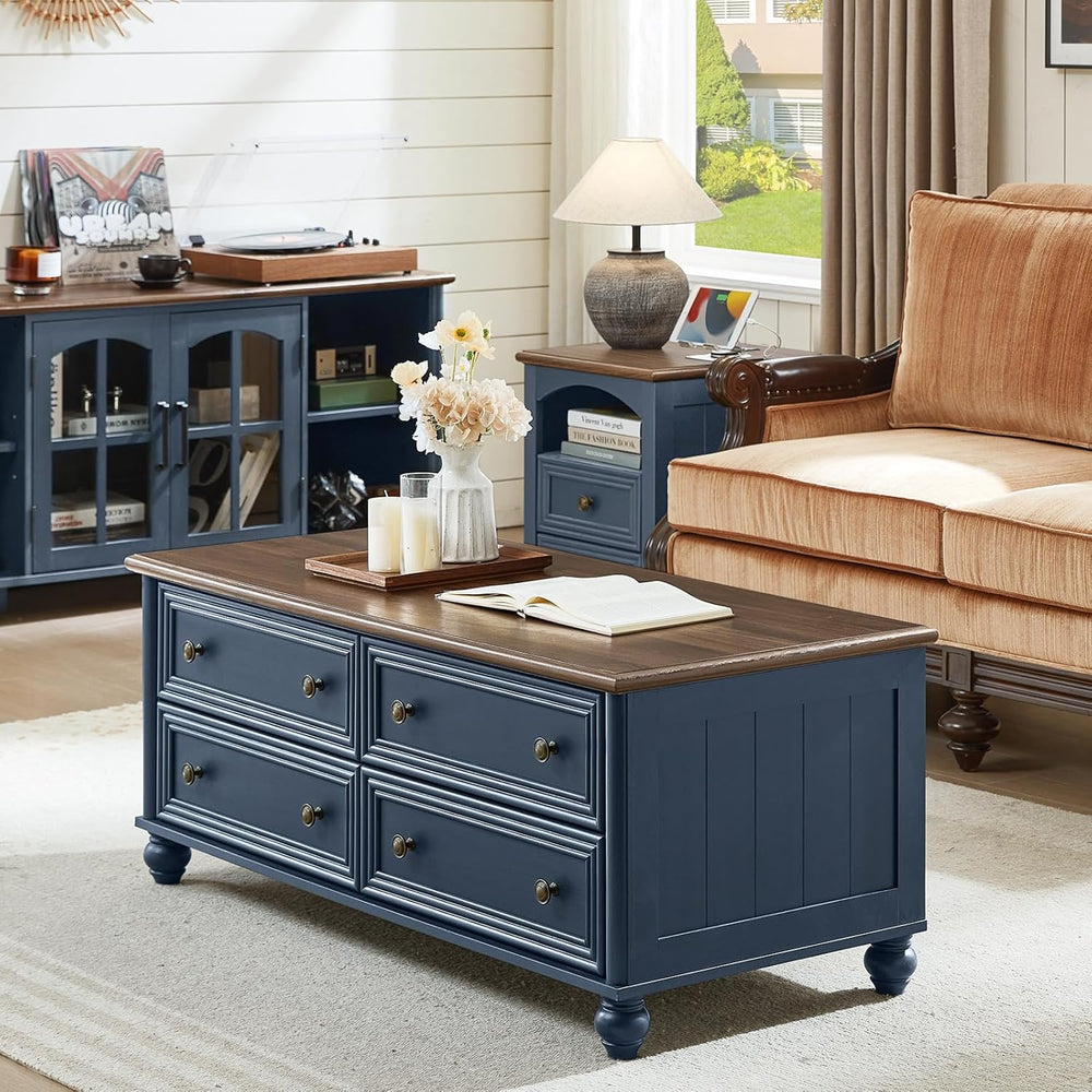 RWYHG Farmhouse Coffee Table & Night Stand Set of 3, Wood 54'' Wi...