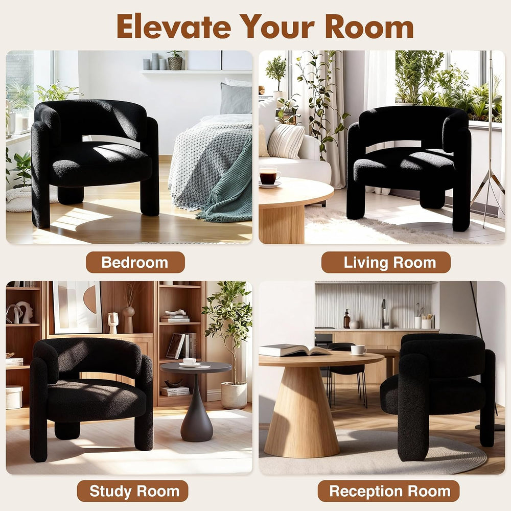 Accent Chair for Living Room, Modern Sherpa Barrel Chair, Upholstered Living ...