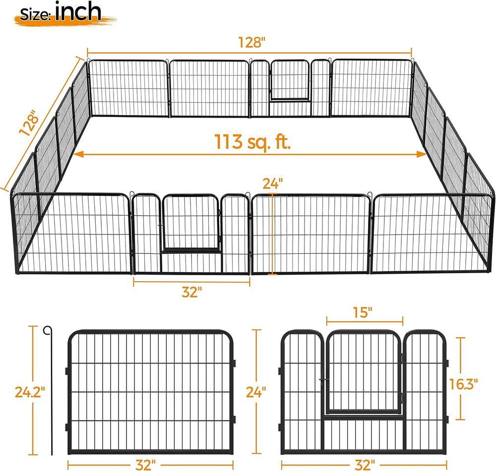 Yaheetech 24" H 16-Panel Extra Wide Dog Playpen w/Door for Indoor Outdoor