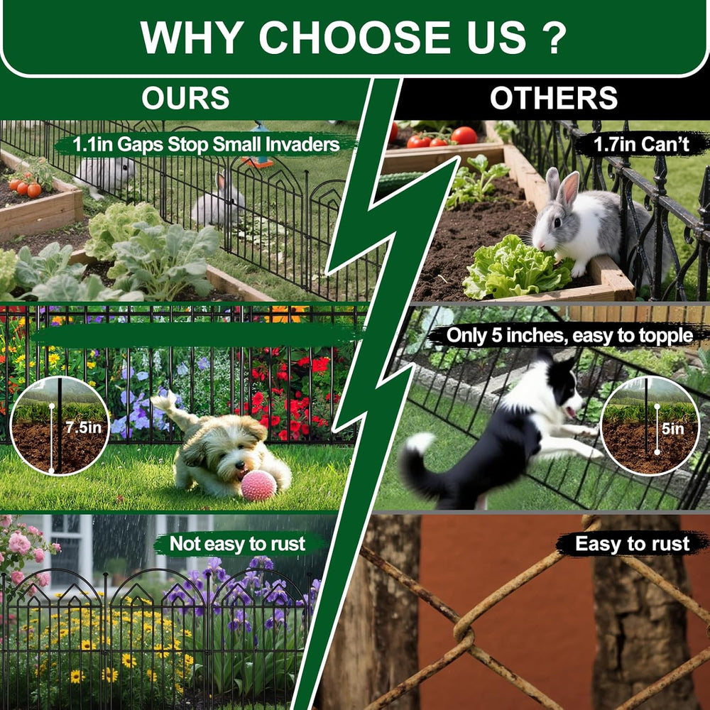 Decorative Garden Fence 17in x 10.8ft (10 Panels), Rustproof Metal No Dig Arc...