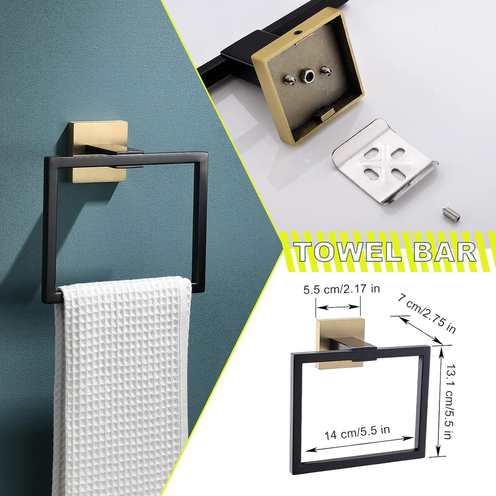 Bathroom Towel Bar Holder Sets Black and Gold 4-Piece Bathroom Hardware Set S...