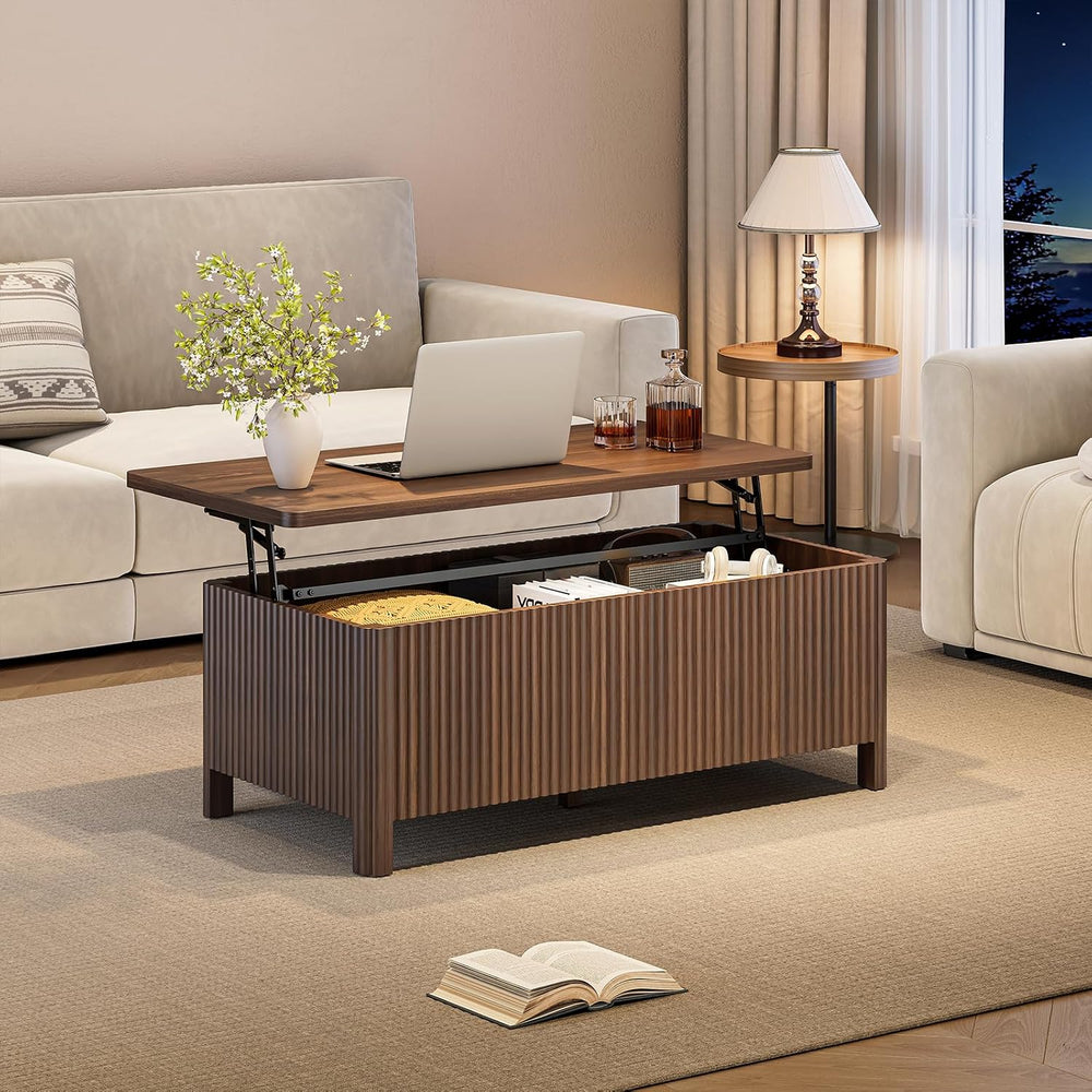ONBRILL Fluted Lift Top Coffee Table, Mid-Century Modern Coffee Table