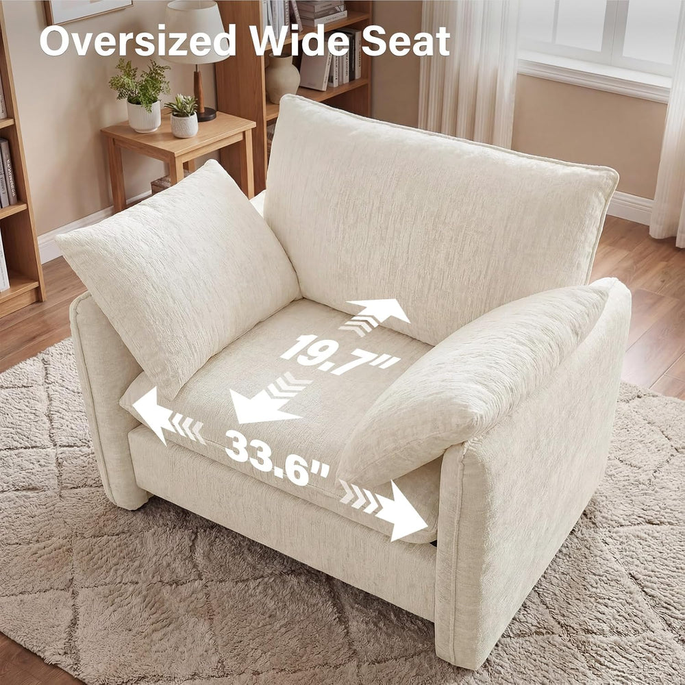 Oversized Accent Chair with Pillows for Living Room, 42.1", Beige, Chenille
