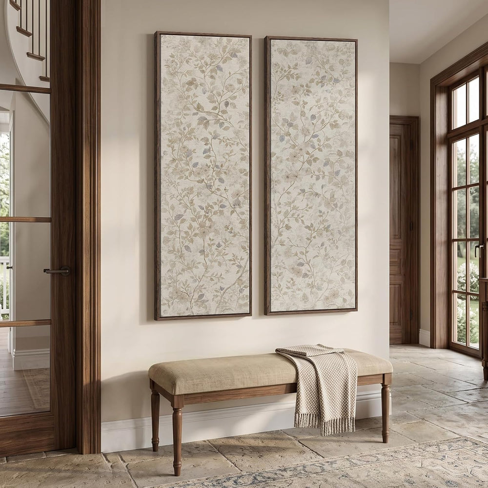 Framed Vertical Vintage Neutral Botanical Wall Art for Living Room, 60x20