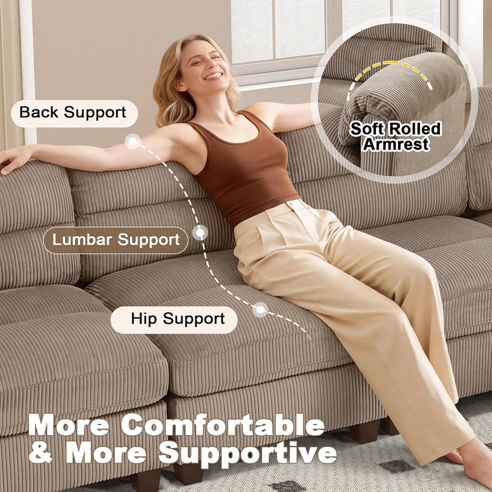 HAOMARKETS Corduroy 3-piece Sofa Set, Upholstered Ottoman, Loveseat 2-Seater ...