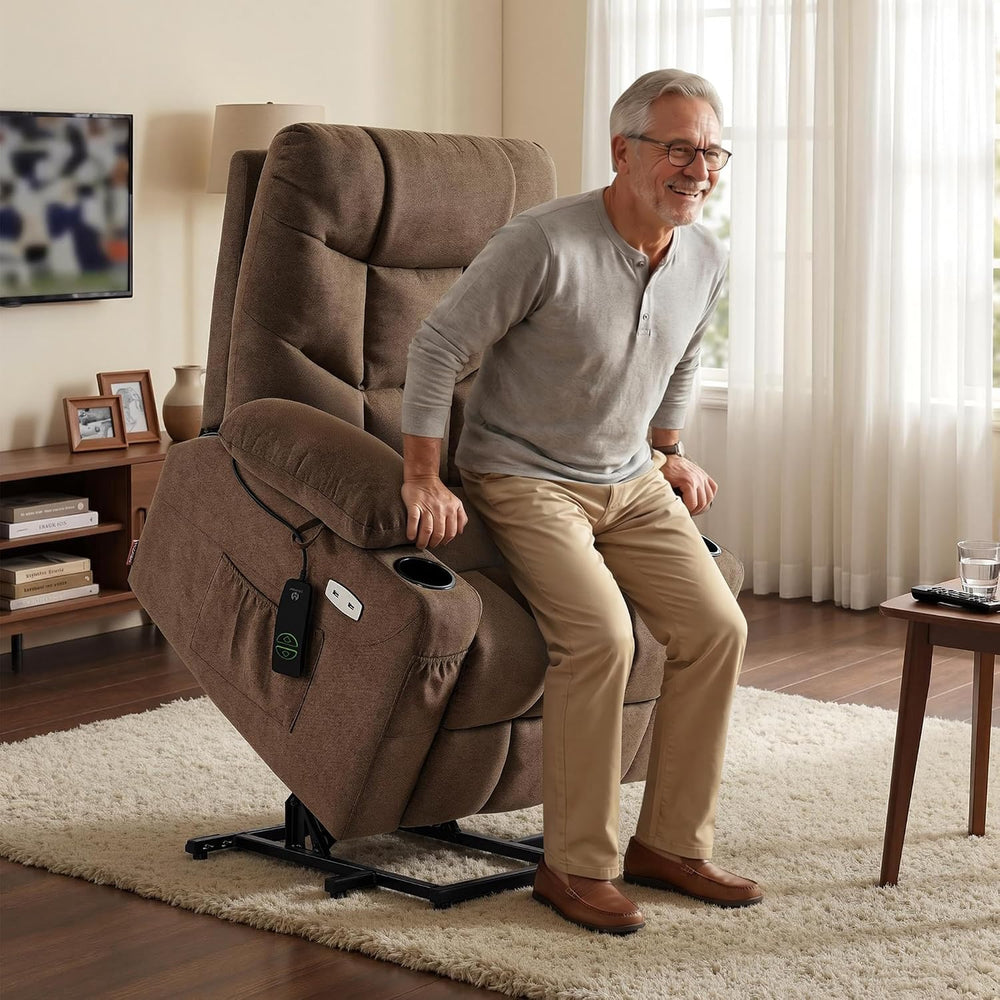 MCombo Power Lift Recliner Chair for Elderly, Fabric 7287 (Brown, Medium)