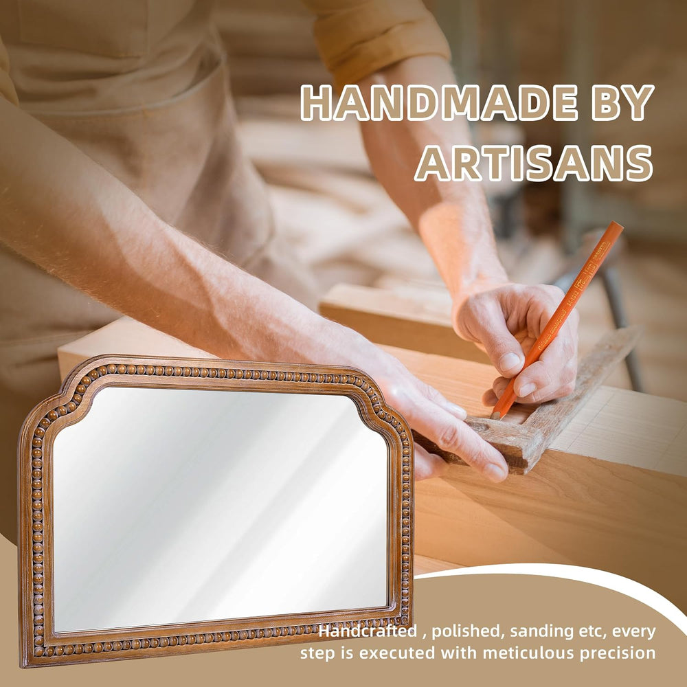 36x24 Inch Farmhouse Arch Wall Mirror Wood Beaded Framed