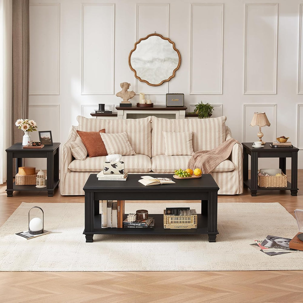 SAVOR LIFE Farmhouse Coffee Tables for Living Room, Black