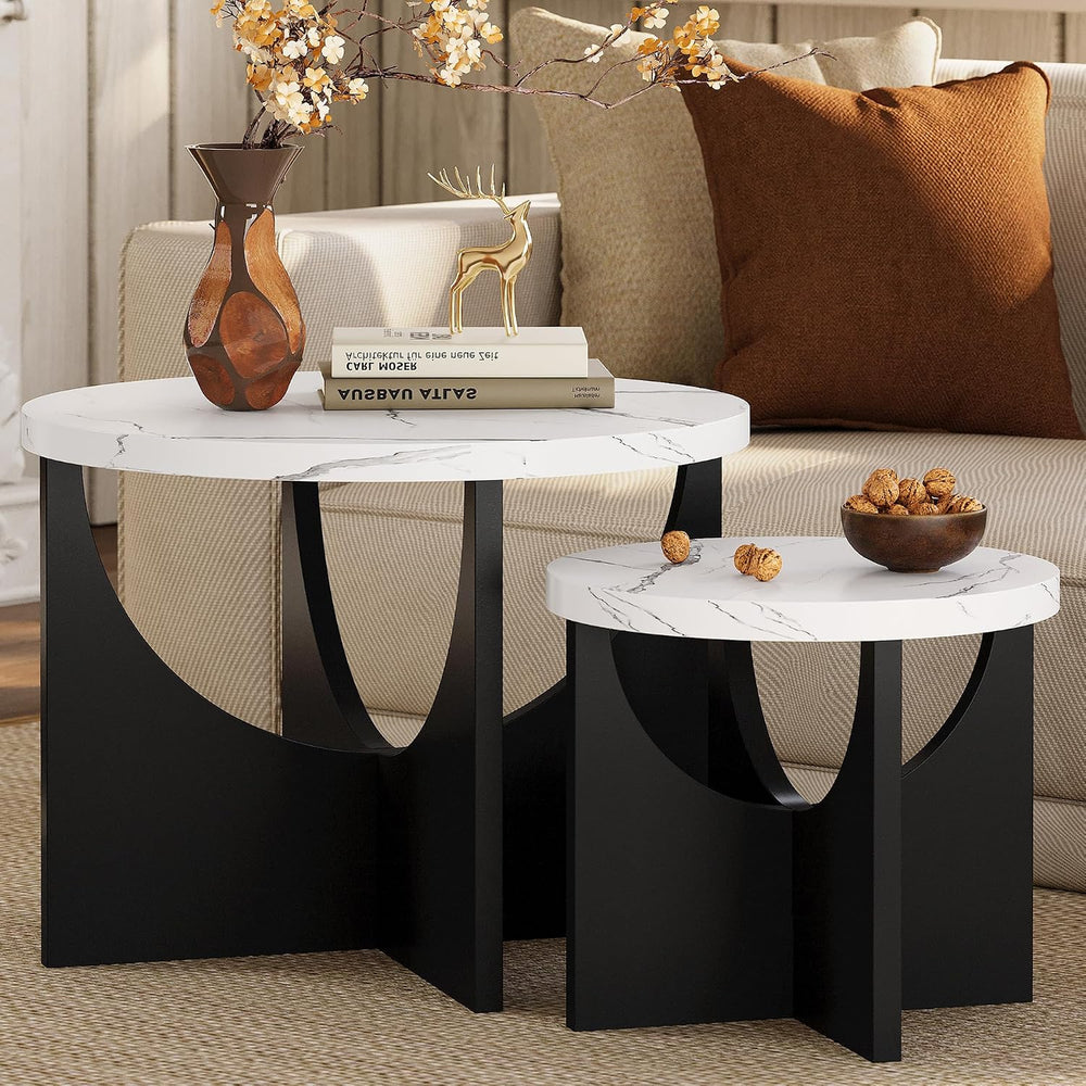 LIKIMIO Nesting Coffee Tables Set of 2, 23.6" Small Tables, Marble White