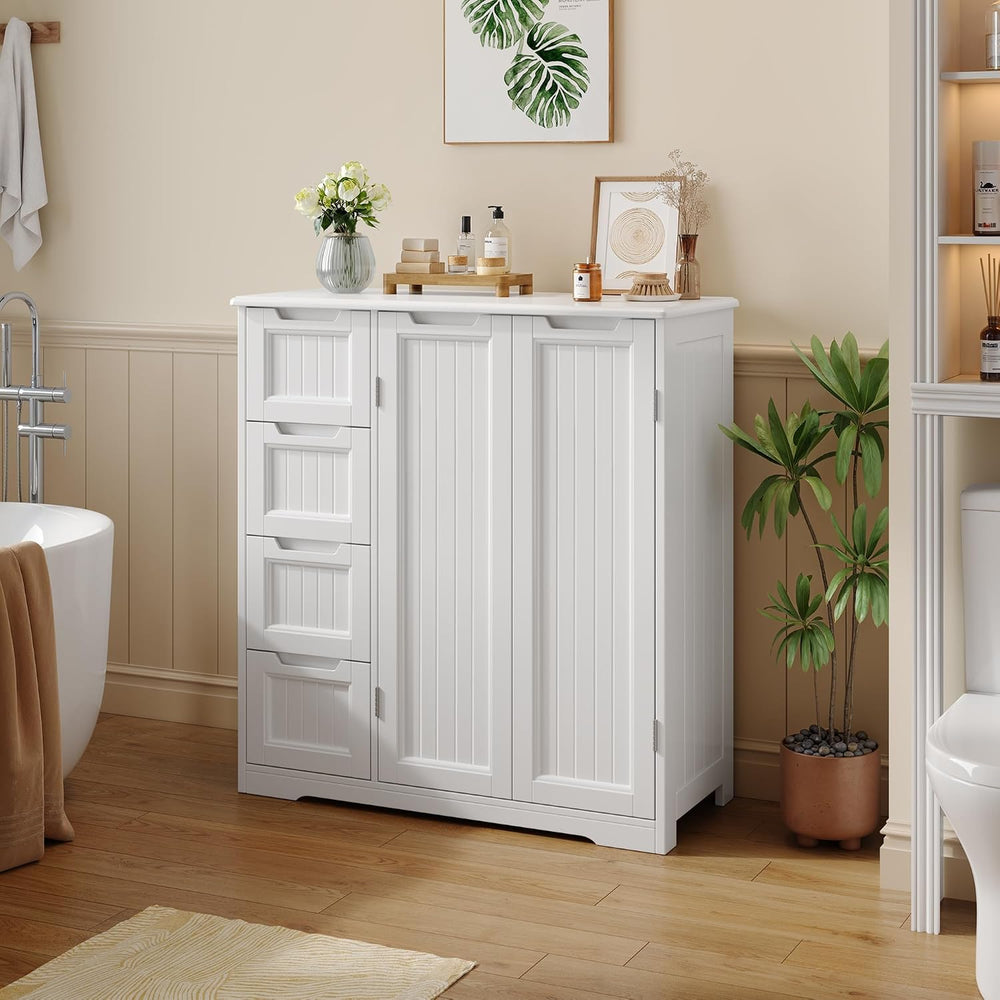 Gizoon Storage Cabinet, Bathroom Storage Cabinet with 4 Drawers & 2 Doors