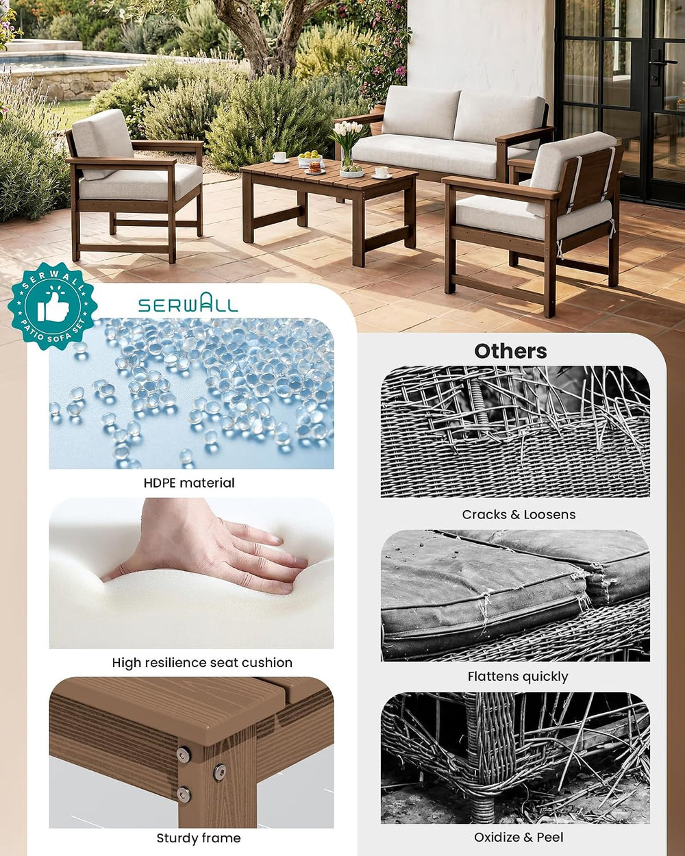 SERWALL 2 Pieces HDPE Cushioned Single Adirondack Armchair Sofa Set