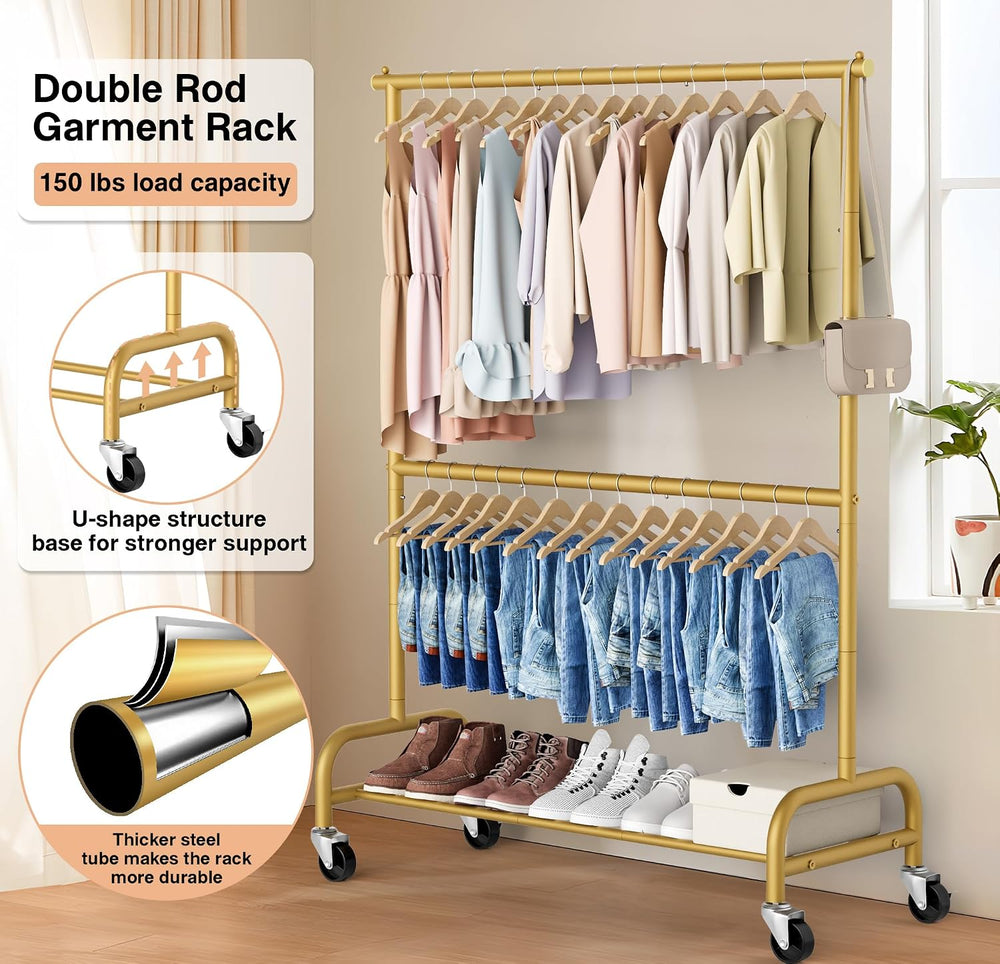 MISSLO Gold Clothing Racks for Hanging Clothes Heavy Duty Clothes Rack Double...