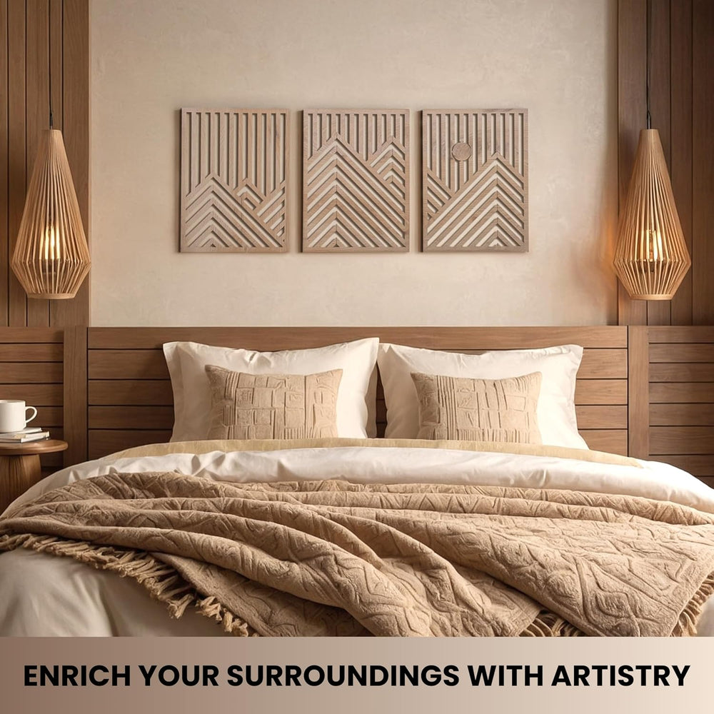 qmmp Modern Wooden Wall Sculptures - Set of 3 - Home Decor Accent - Large Wal...