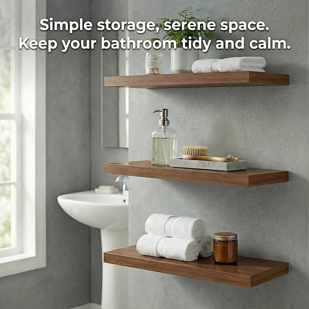 SAUMONIERES Floating Shelves Wall Shelf Solid Wood for Bathroom Bedroom Kitch...