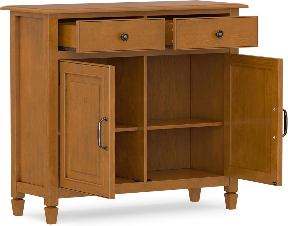 SIMPLIHOME Connaught 40" Solid Wood Cabinet in Light Golden Brown