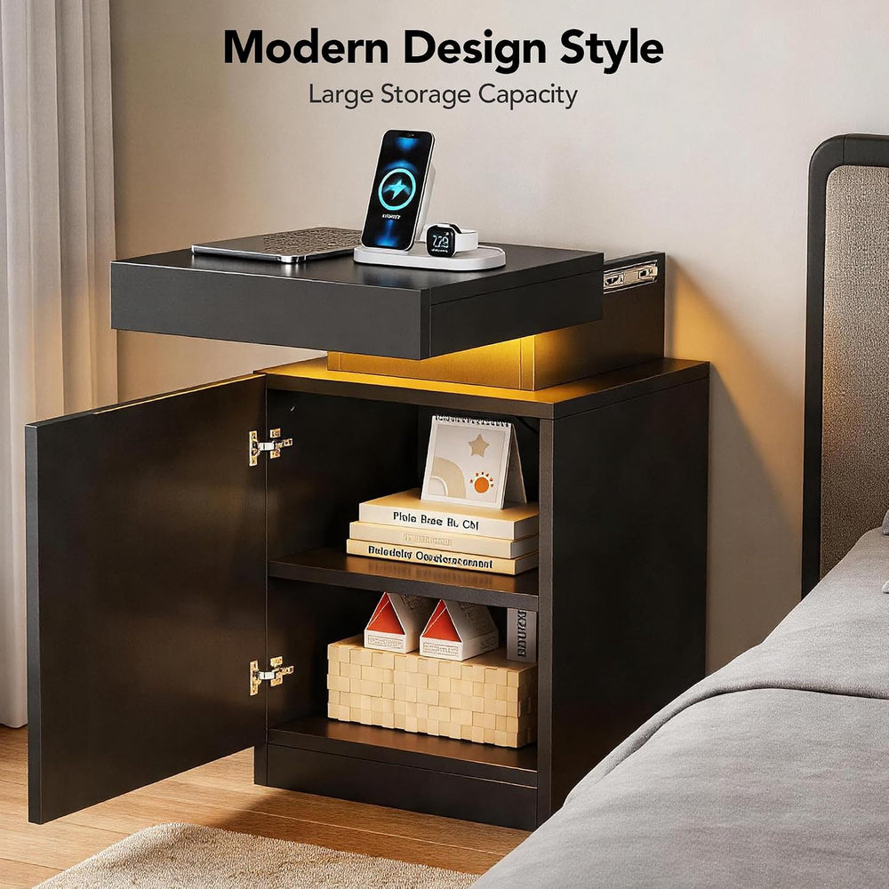 Nightstands Set of 2, 17.7 Inches LED Night Stand Set 2 with Power Outlets, B...
