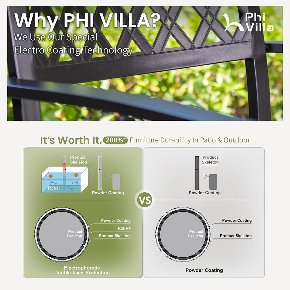 PHI VILLA Outdoor Dining Set for 6& 65”Wood-Like Metal Table