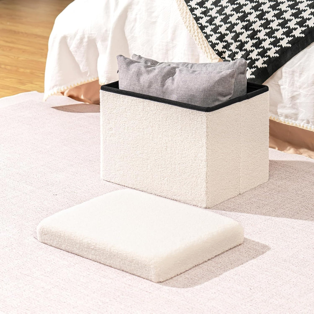 B FSOBEIIALEO Storage Ottoman, Small Sherpa Ottoman Foot Rest, Cream White