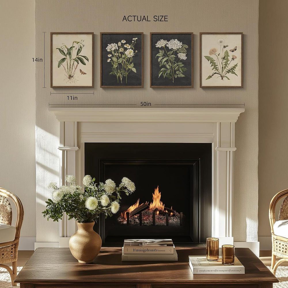 Framed Vintage Botanical Floral Wall Art for Bedroom, 4 Piece 11x14 In