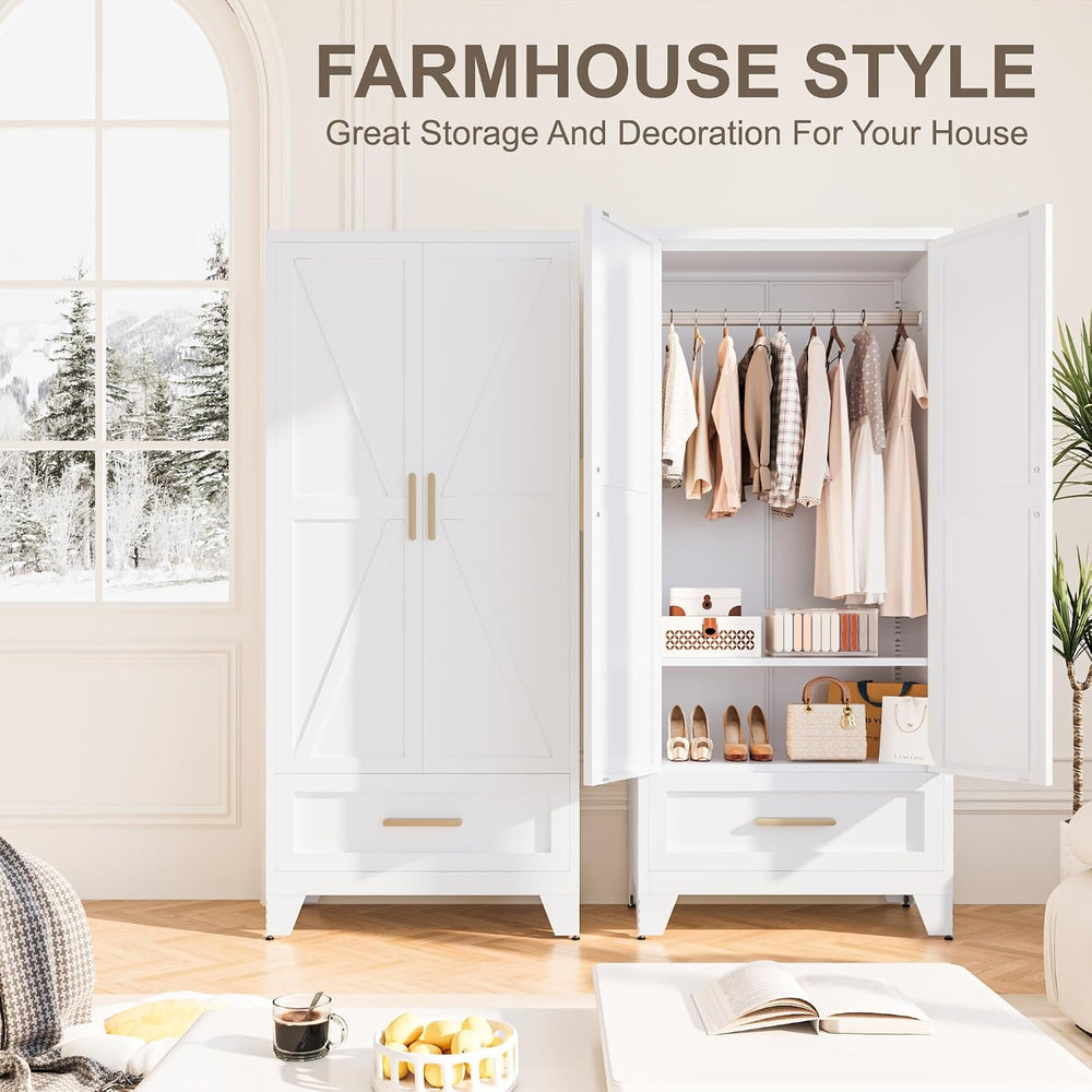 Baborokic Metal Wardrobe Cabinet,71 Armoire Wardrobe Closet with Drawers and ...