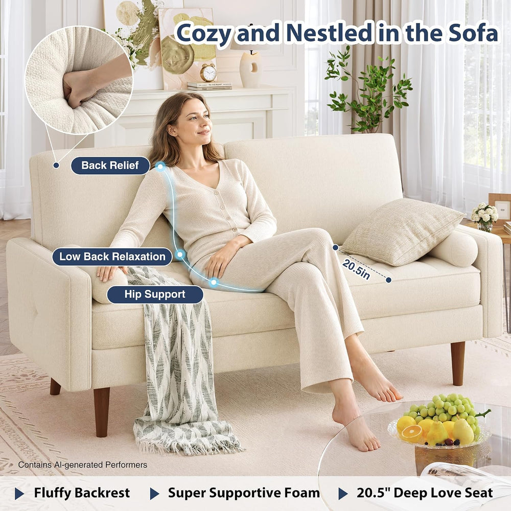 HIFIT 57" Loveseat Sofa Couch, Modern Chenille Couch for Living Room, Beige
