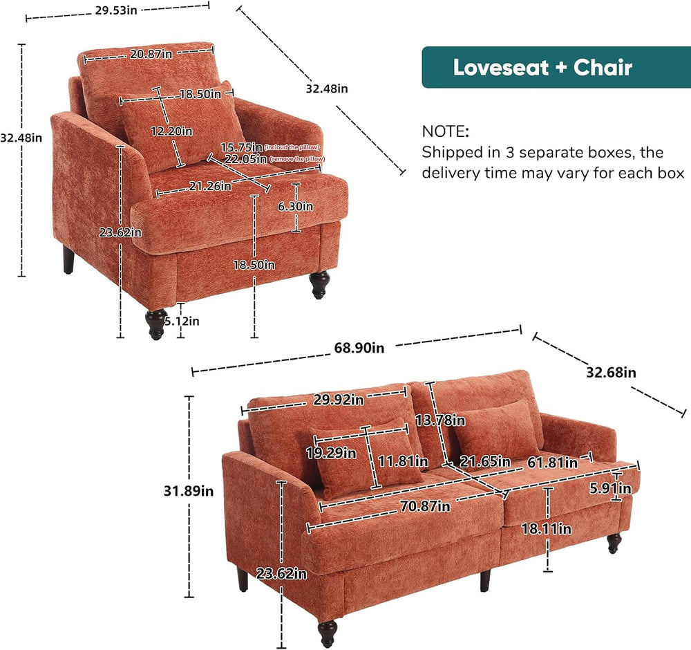 JOYBASE 2 Pieces Living Room Furniture Sets, Loveseat Couch and Accent Chair,...