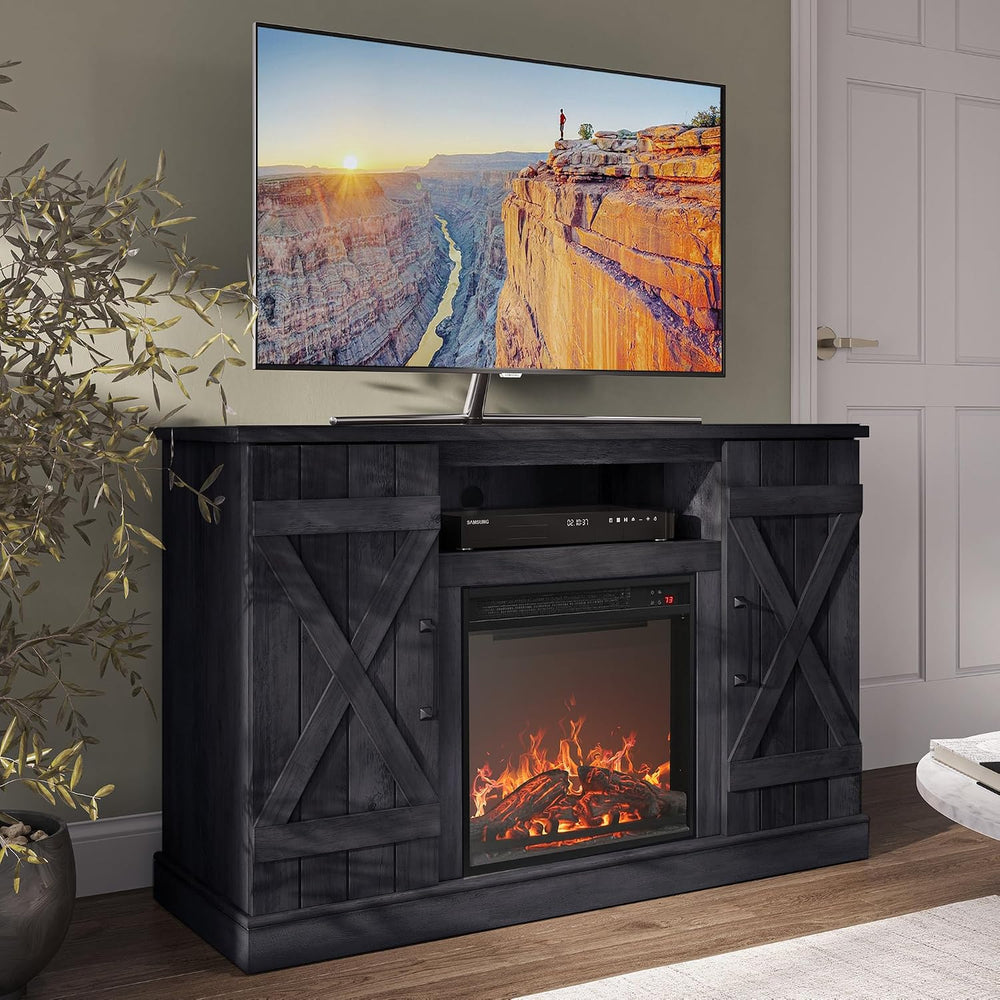 BELLEZE Veropeso 47" TV Stand with 18" Electric Fireplace - Rustic ...