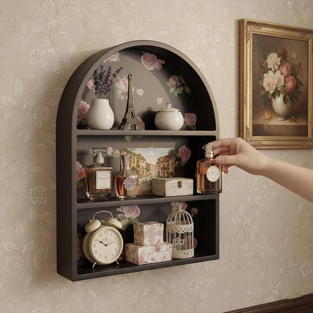Perfume Shelf Organizer for Wall & Dresser, Black Arched Floating Shelves